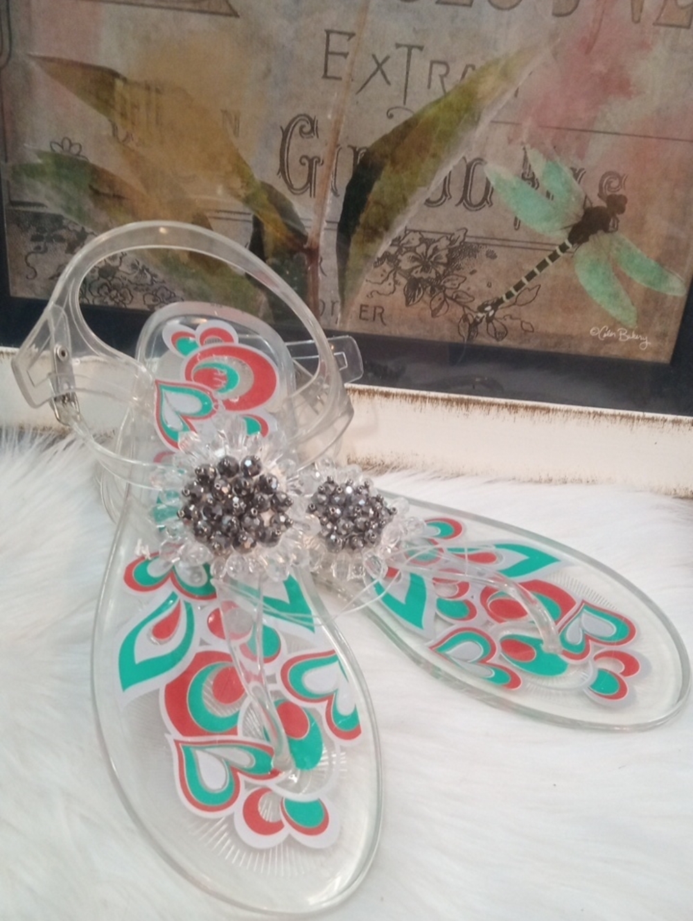 BAMBOO BEDAZZLED JELLY SANDALS